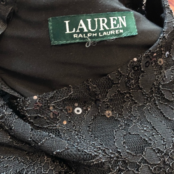 Lauren Ralph Lauren black lace sheath dress long sleeve sequins - Picture 7 of 7
